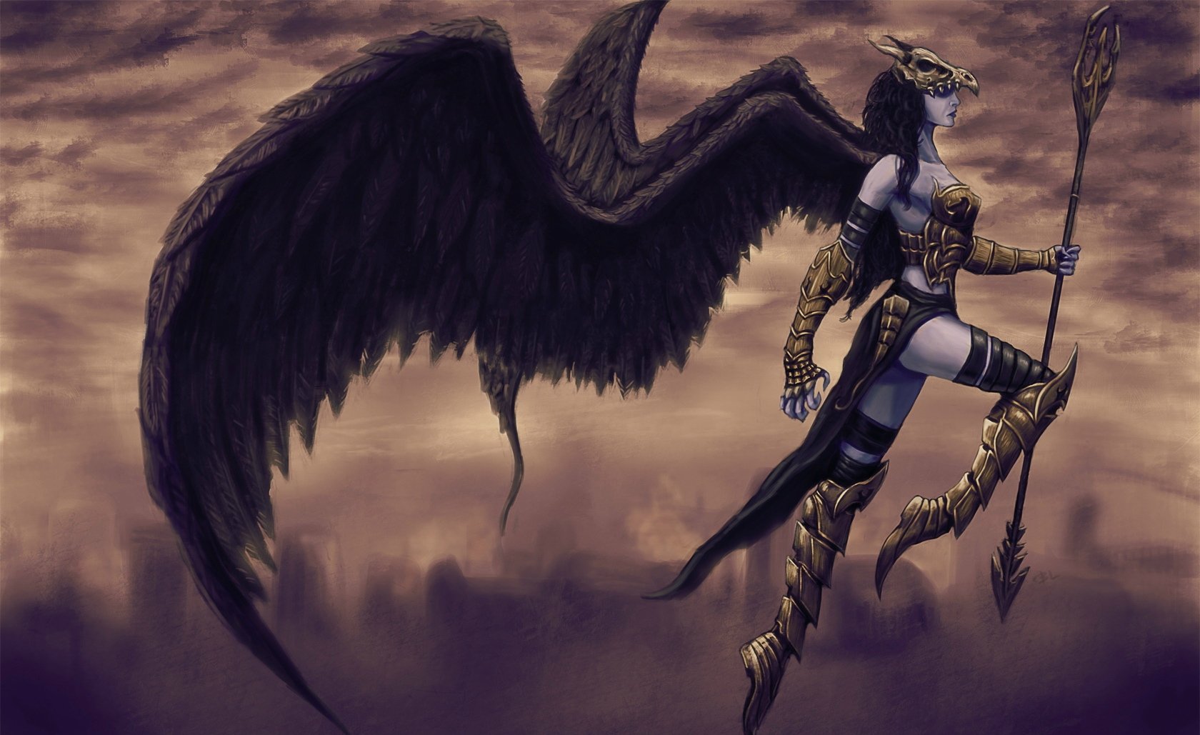 Девушка с черными крыльями и мечом