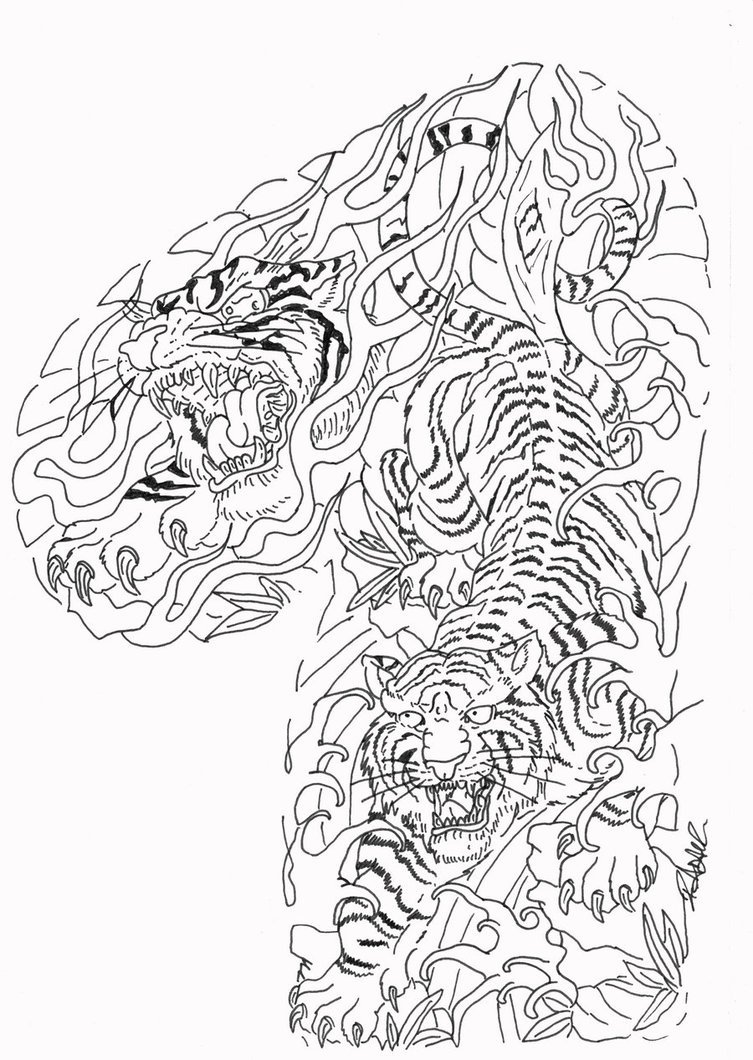 Ориентал Япония тату эскиз тигр