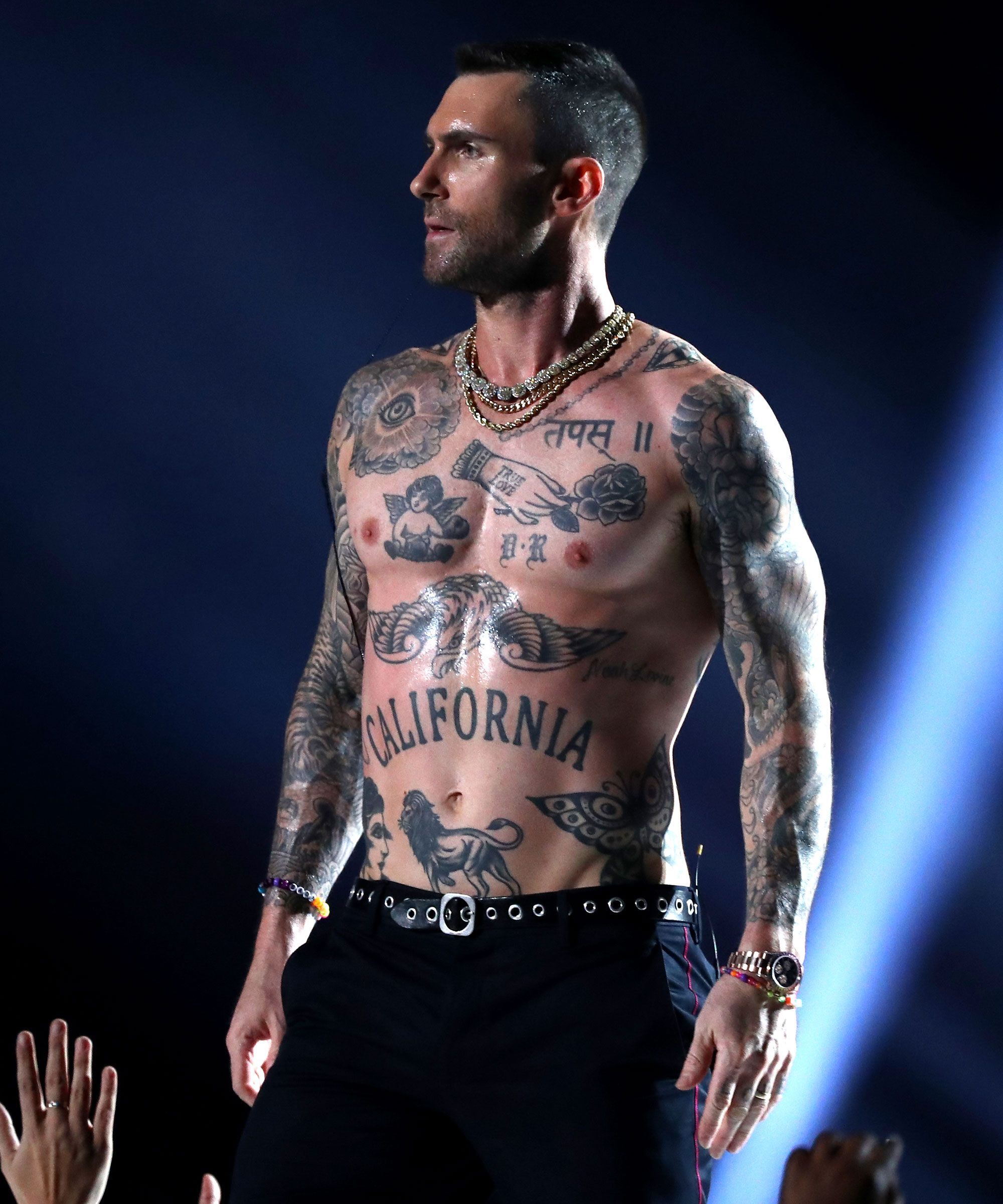 Adam Levine Goes Topless In Super Bowl Halftime