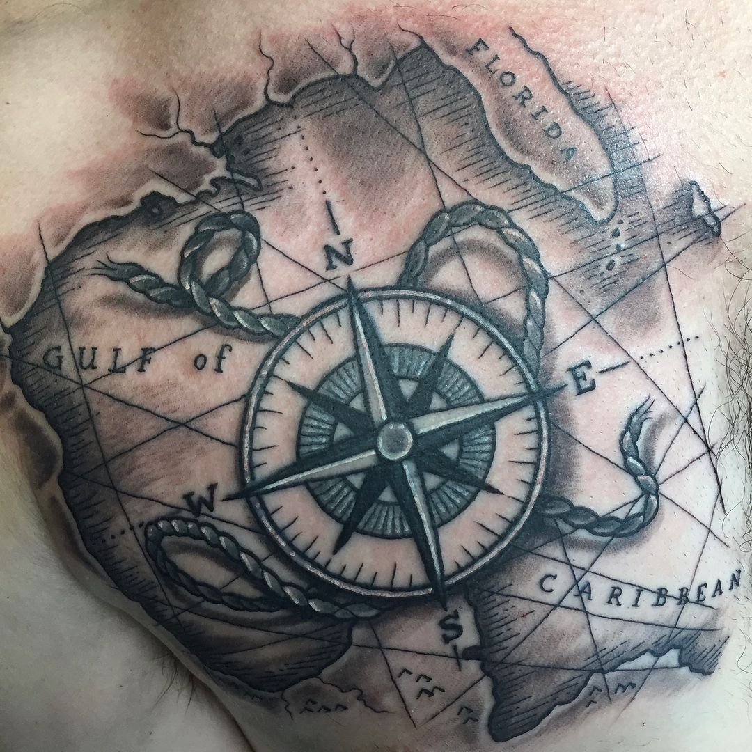 Старинный компас тату