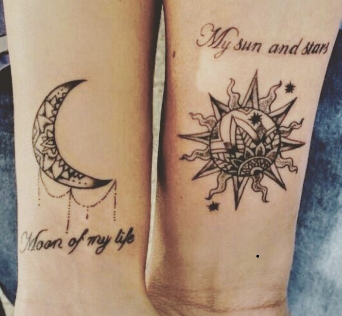 Парная Татуировка солнце и Луна