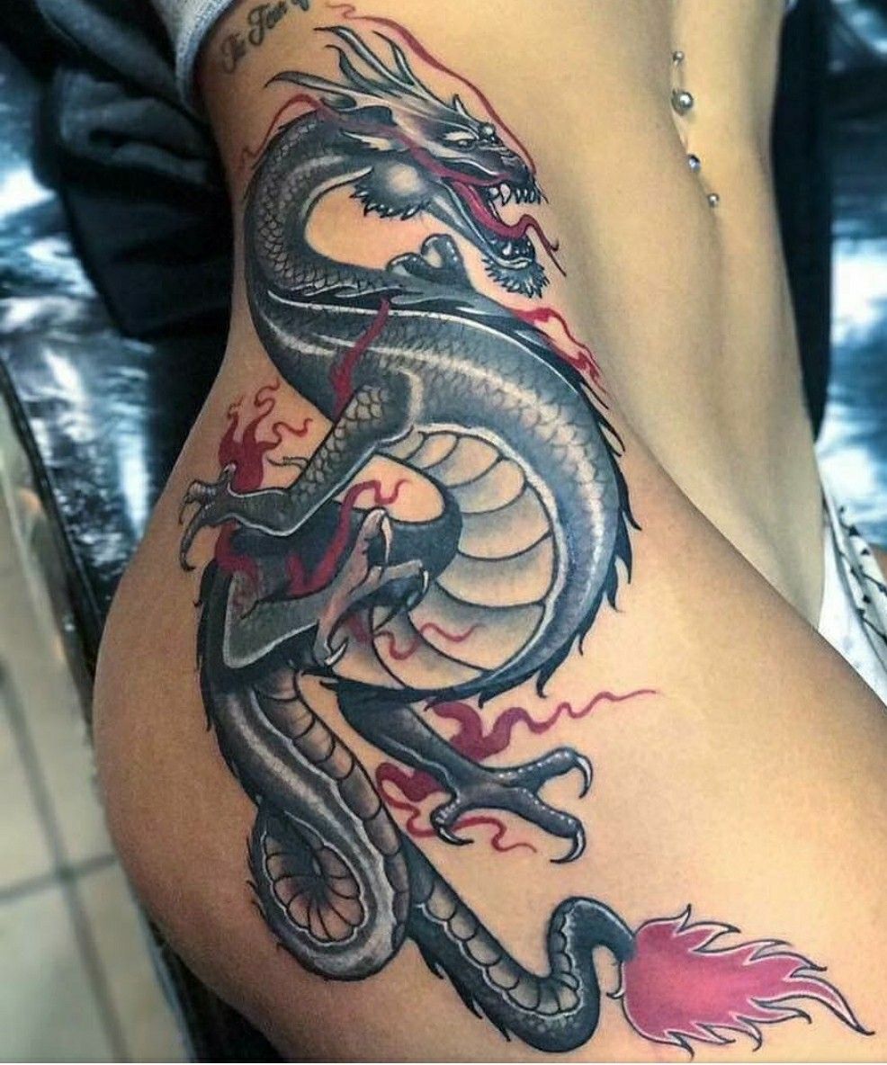 Обвивающийся дракон тату