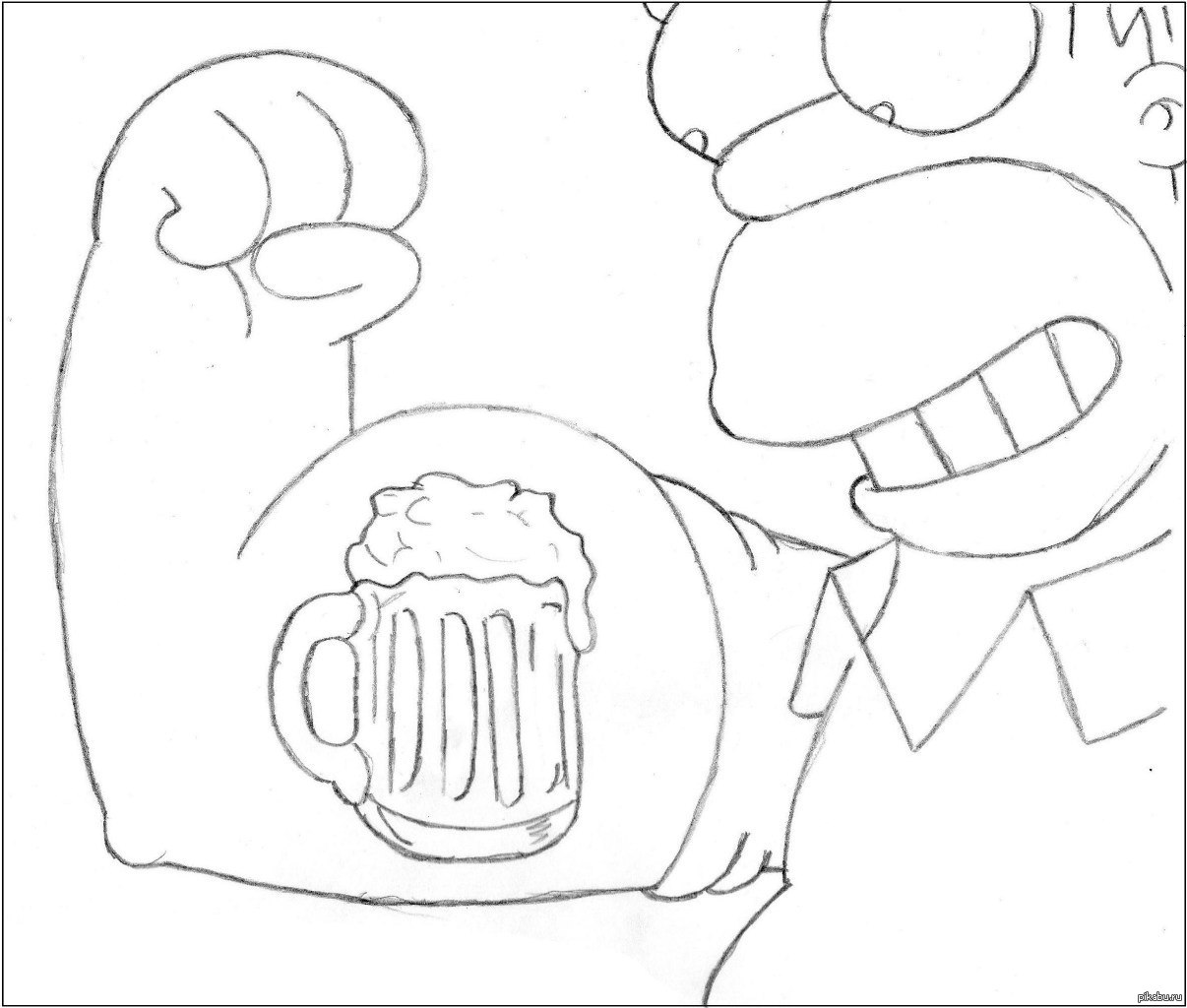 Рисунок Гомера Симпсона карандашом