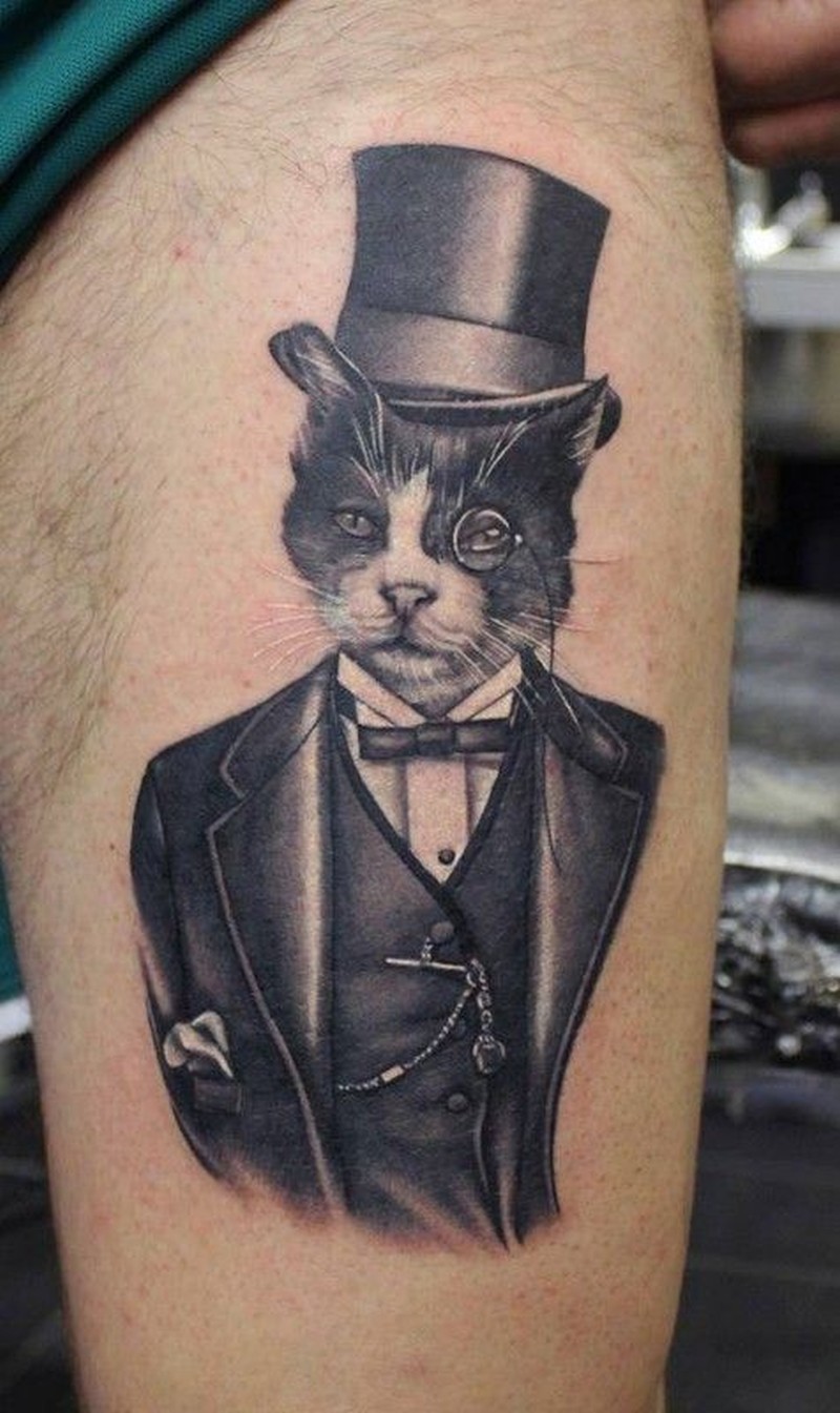 Тару в стиле стимпанк. Татуировка кот в шляпе | Татуировки, Тату, Пирсинг