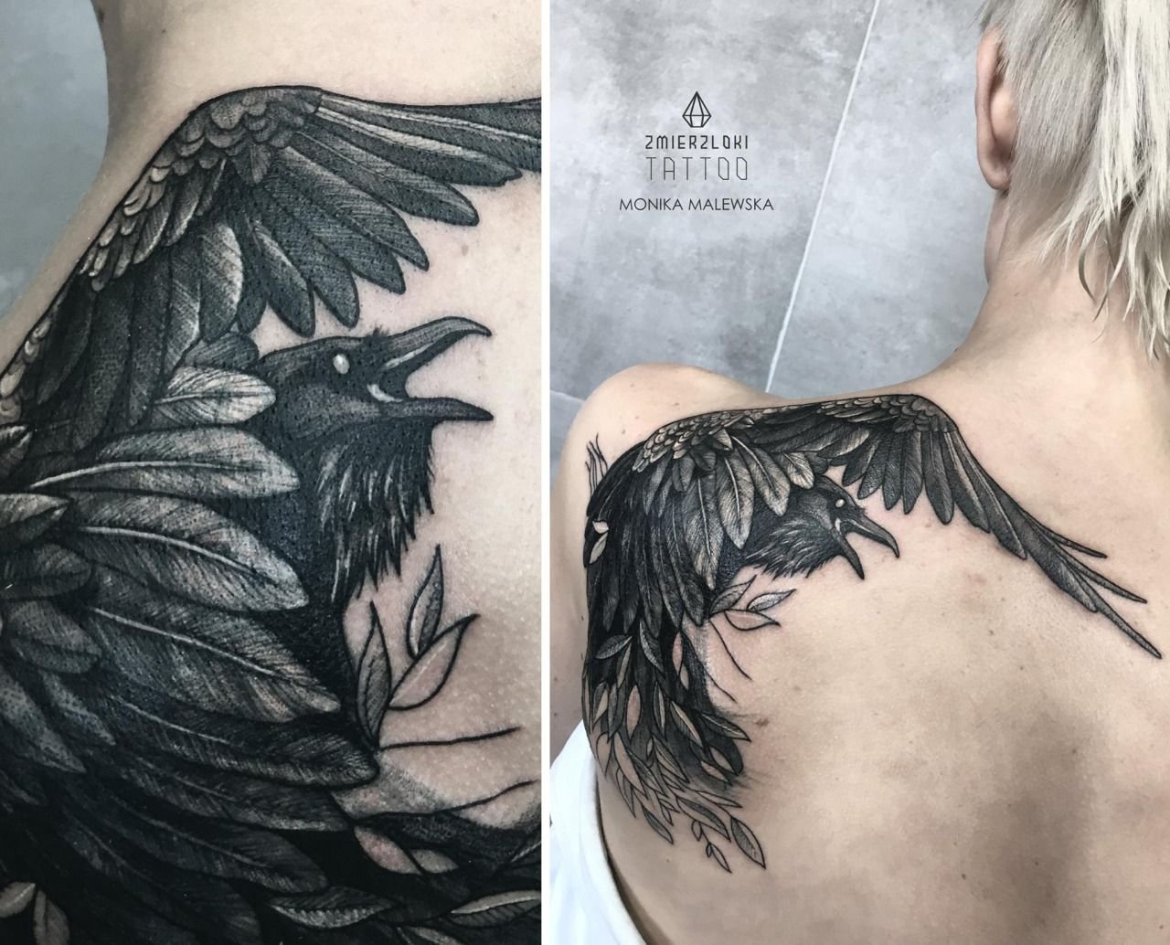 Татуировка ворона на спине