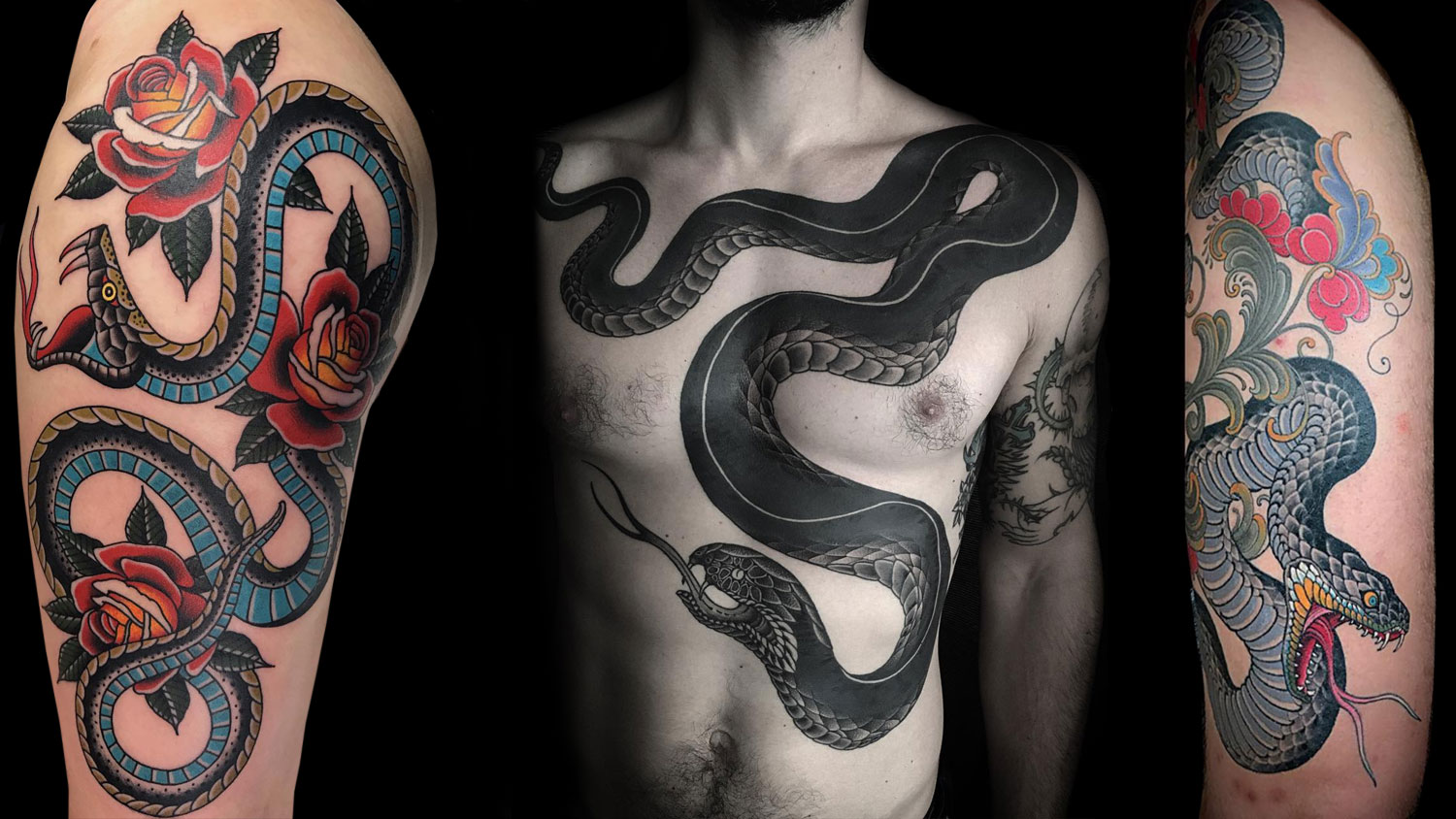 Цветные тату со змеями