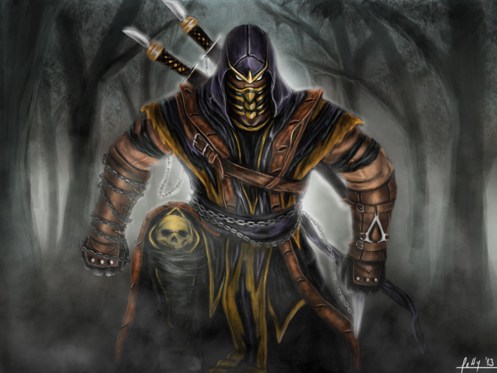 Скорпион Mortal Kombat 9 арт