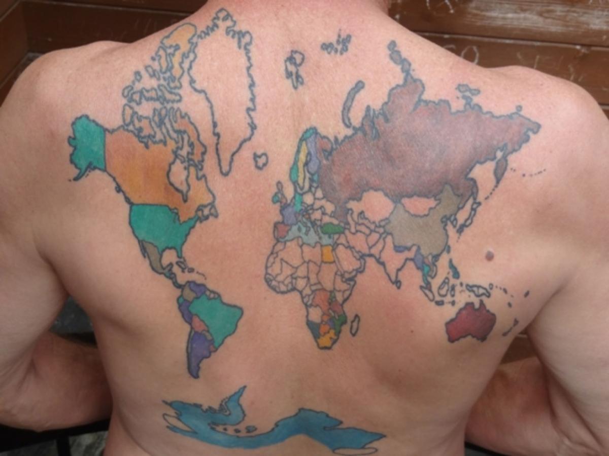 World map tattoo back