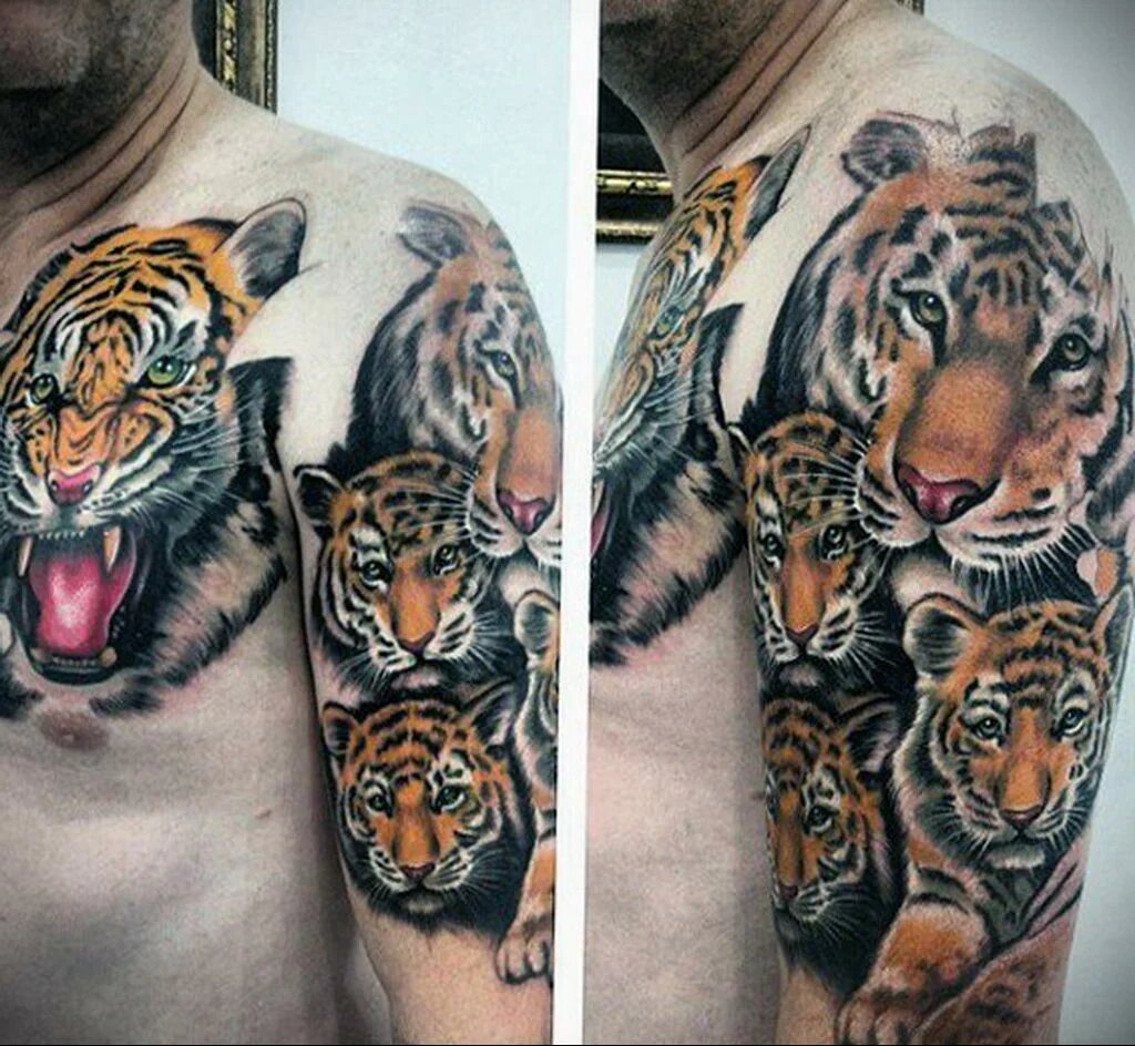 Тату тигра с тигренком
