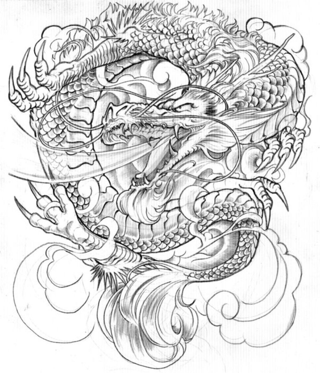 Японский дракон тату эскизы