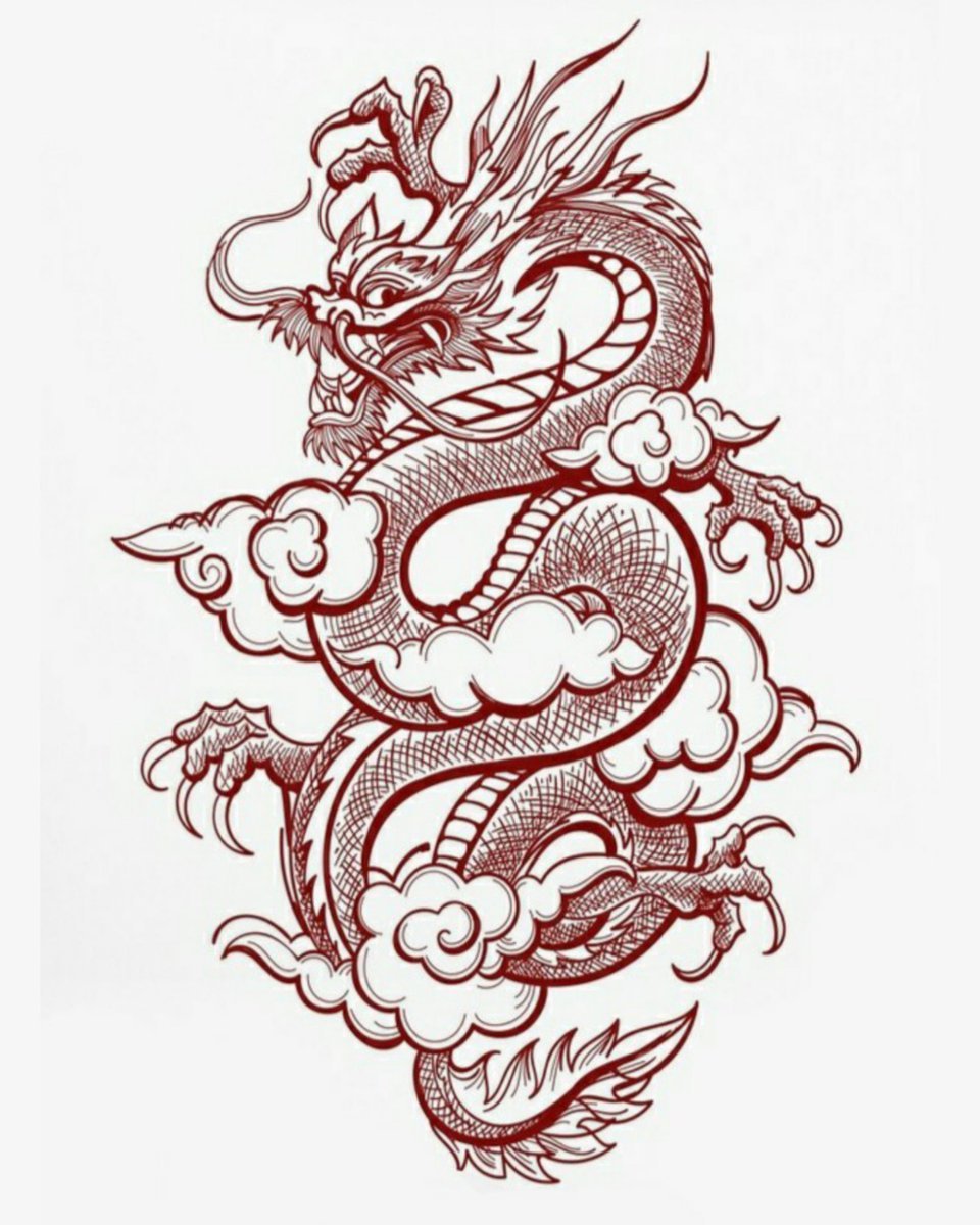 Красный китайский дракон тату