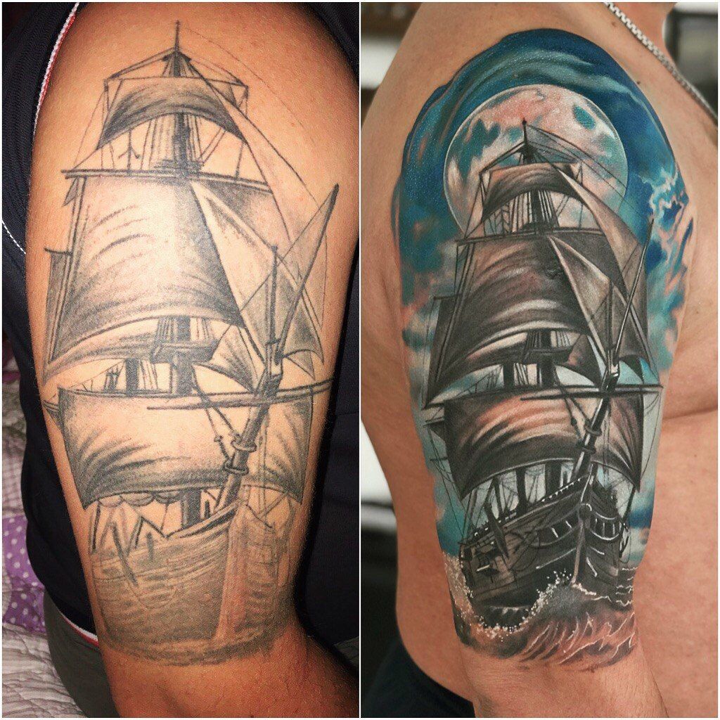 Татуировка корабль с парусами