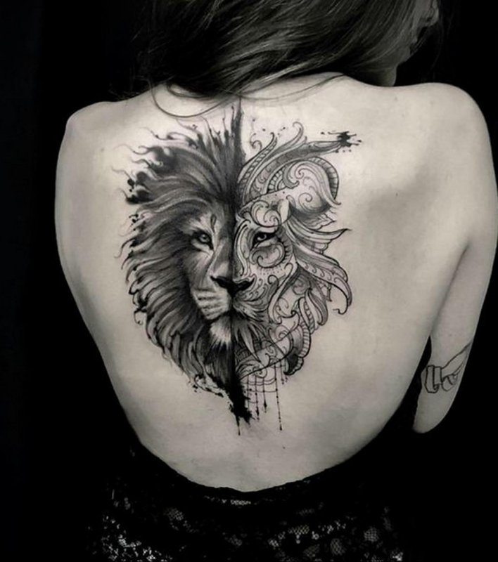 Интерпретация татуировки льва у девушки