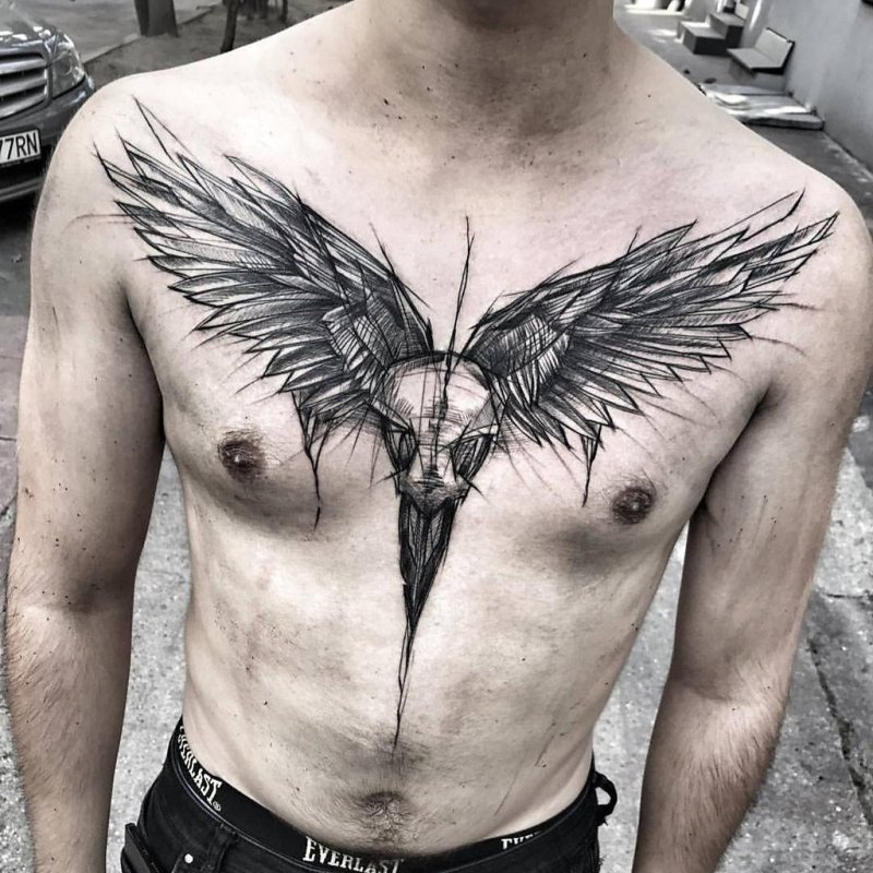 Тату (татуировка) Тату крылья на груди - фото татуировки ()