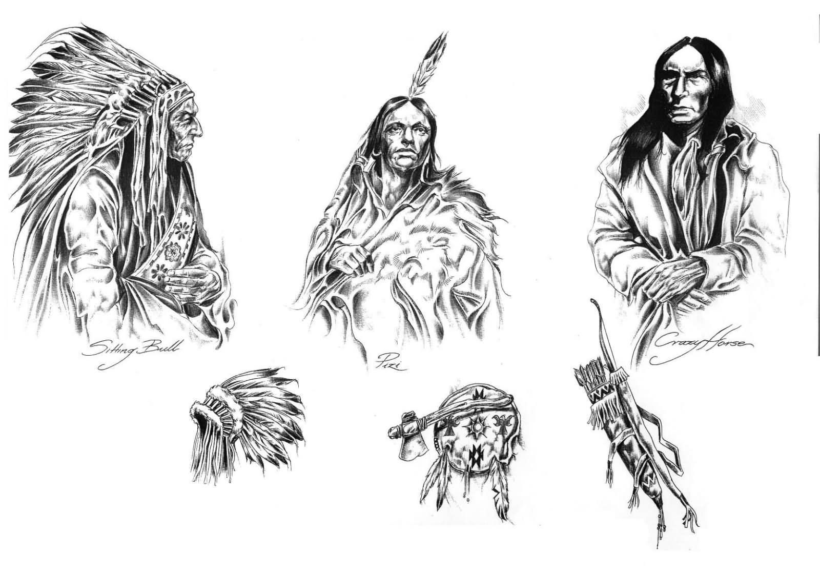 Эскиз индейского шамана тату
