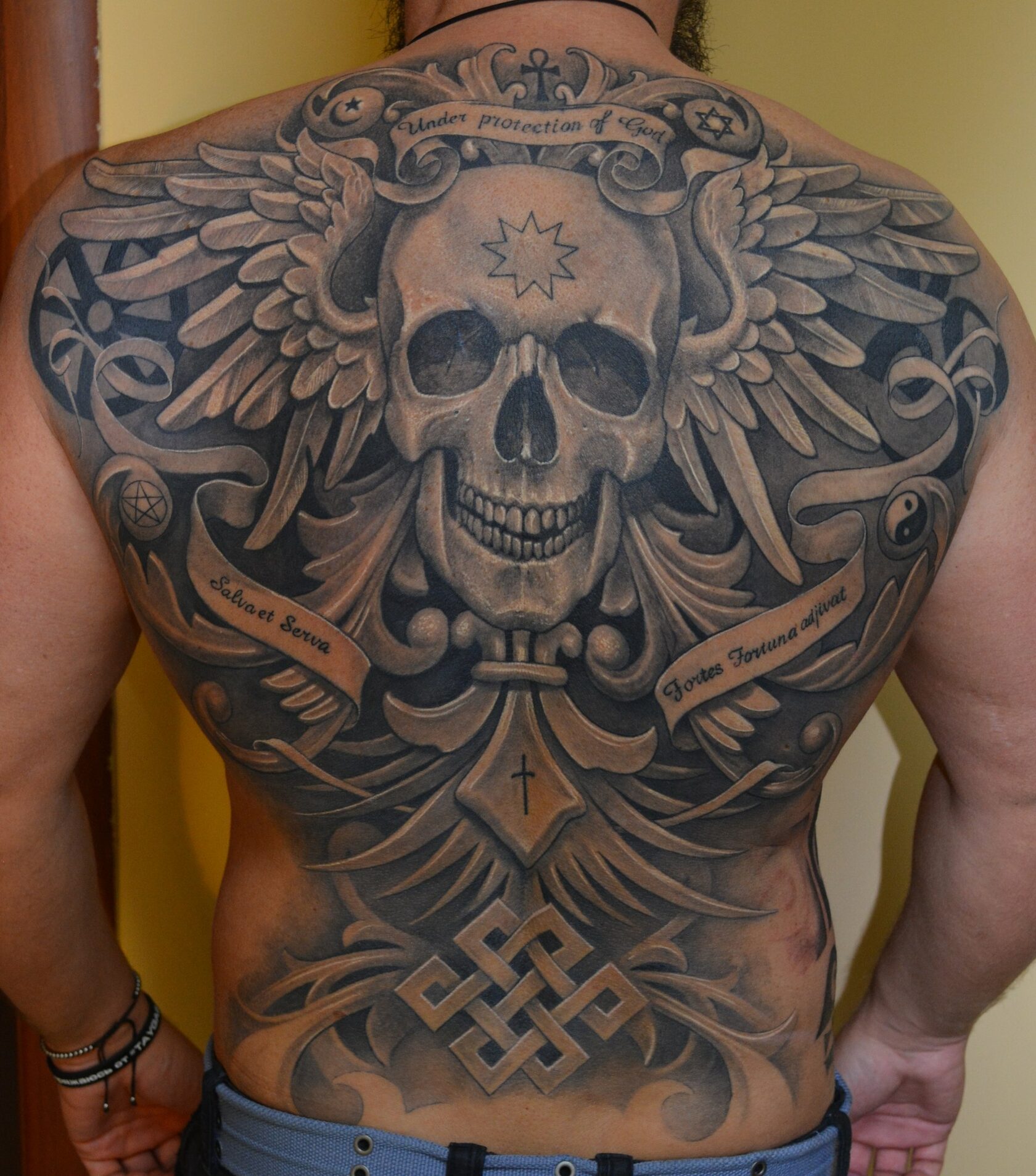 Татуировки на спине мужские череп