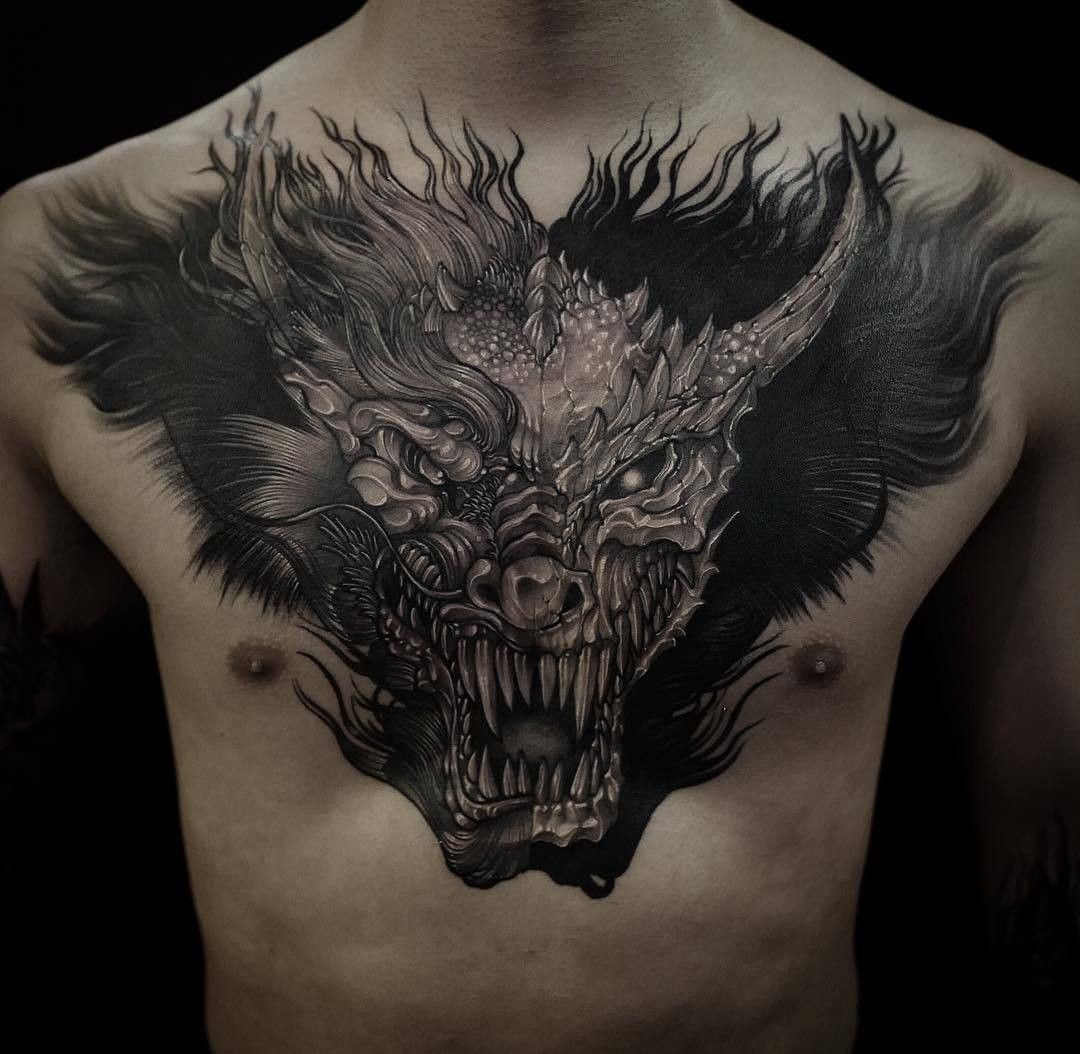 татуировки для мужчин дракон на груди фото 20