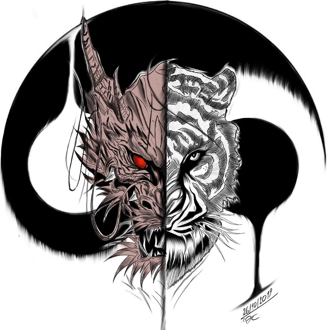 Тигр и дракон тату эскизы